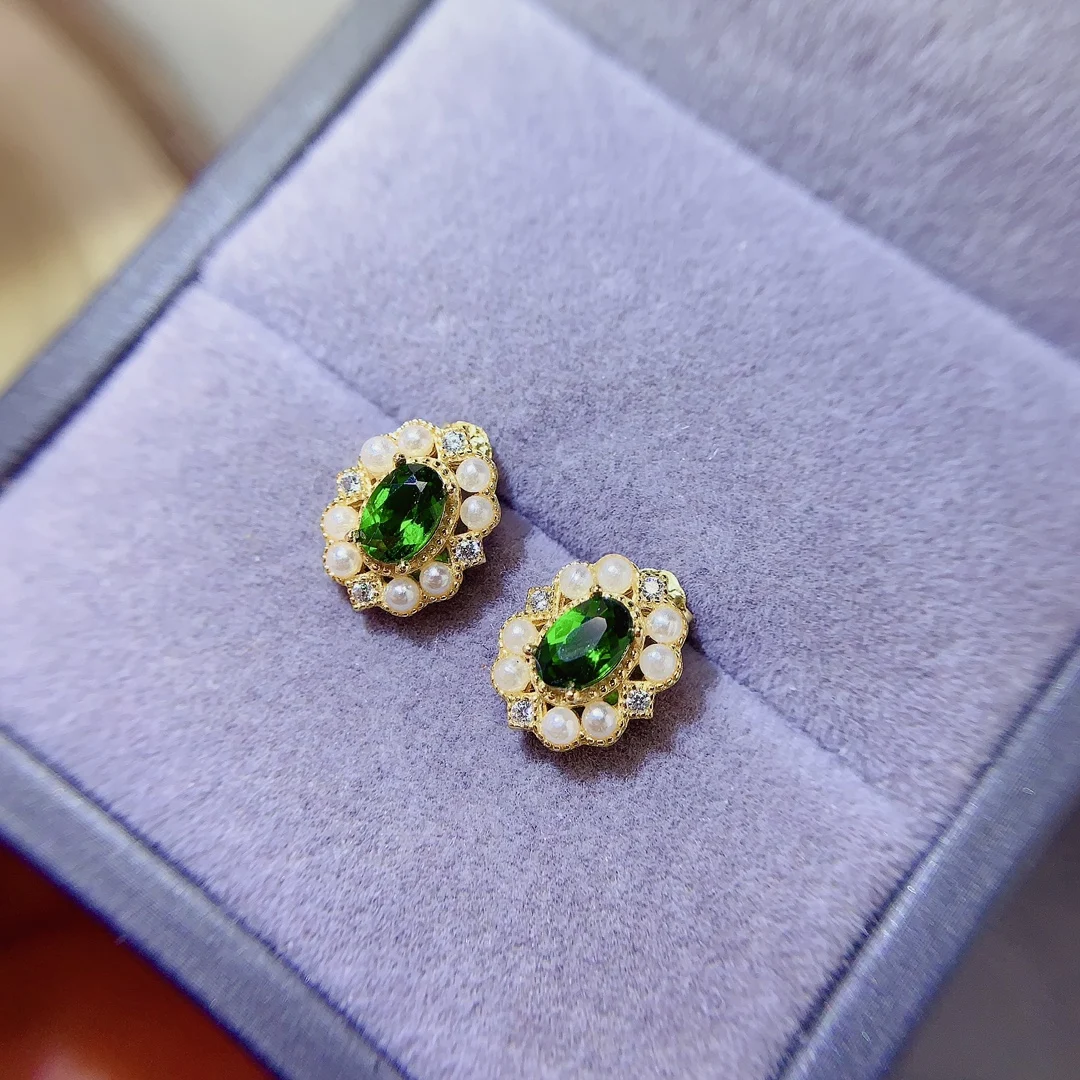 Natural Diopside Oval Earrings - view 6