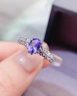 Natural Tanzanite Wedding Halo Ring