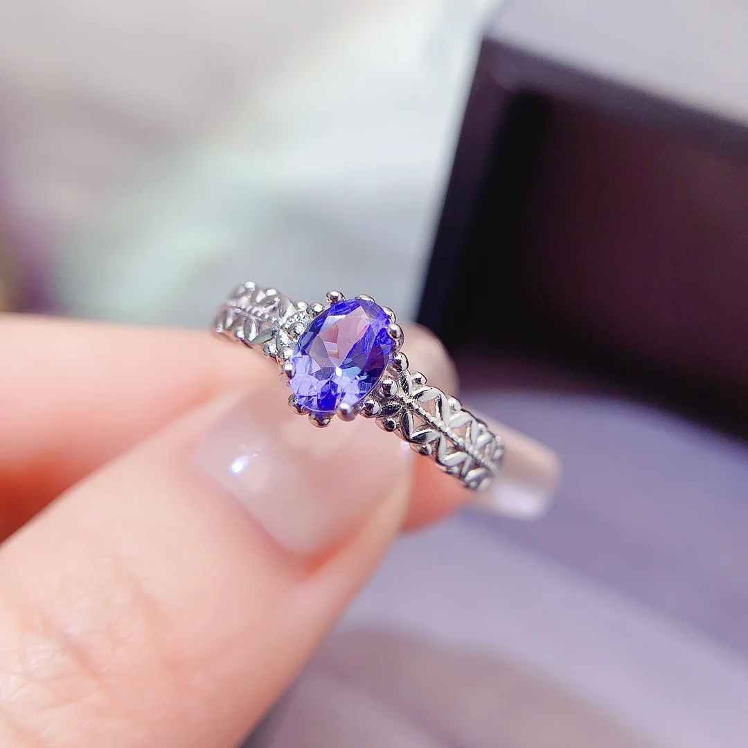 Natural Tanzanite Wedding Halo Ring - view 1