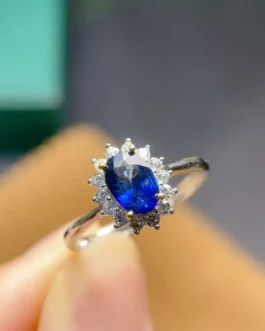 Natural Sapphire Pointed Halo Ring