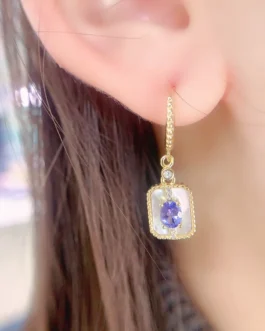 Natural Tanzanite Square Drop Earrings