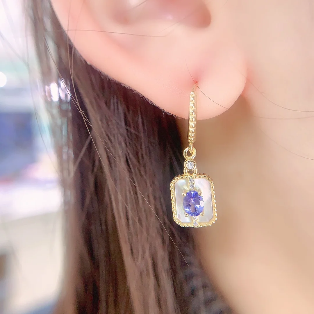 Natural Tanzanite Square Drop Earrings - view 2