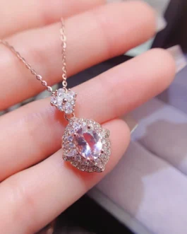 Natural Morganite Halo Pendant