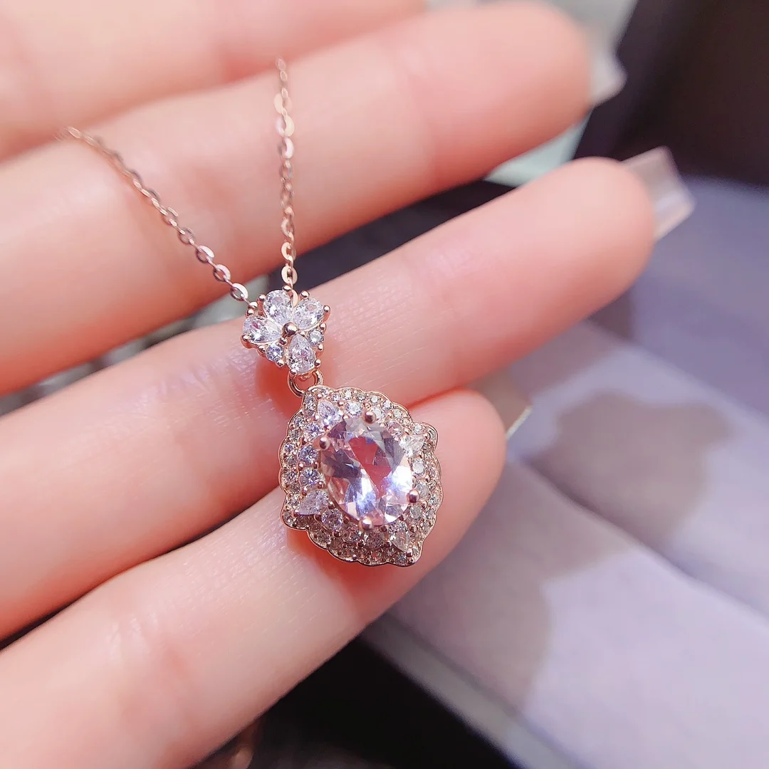 Natural Morganite Halo Pendant - view 1