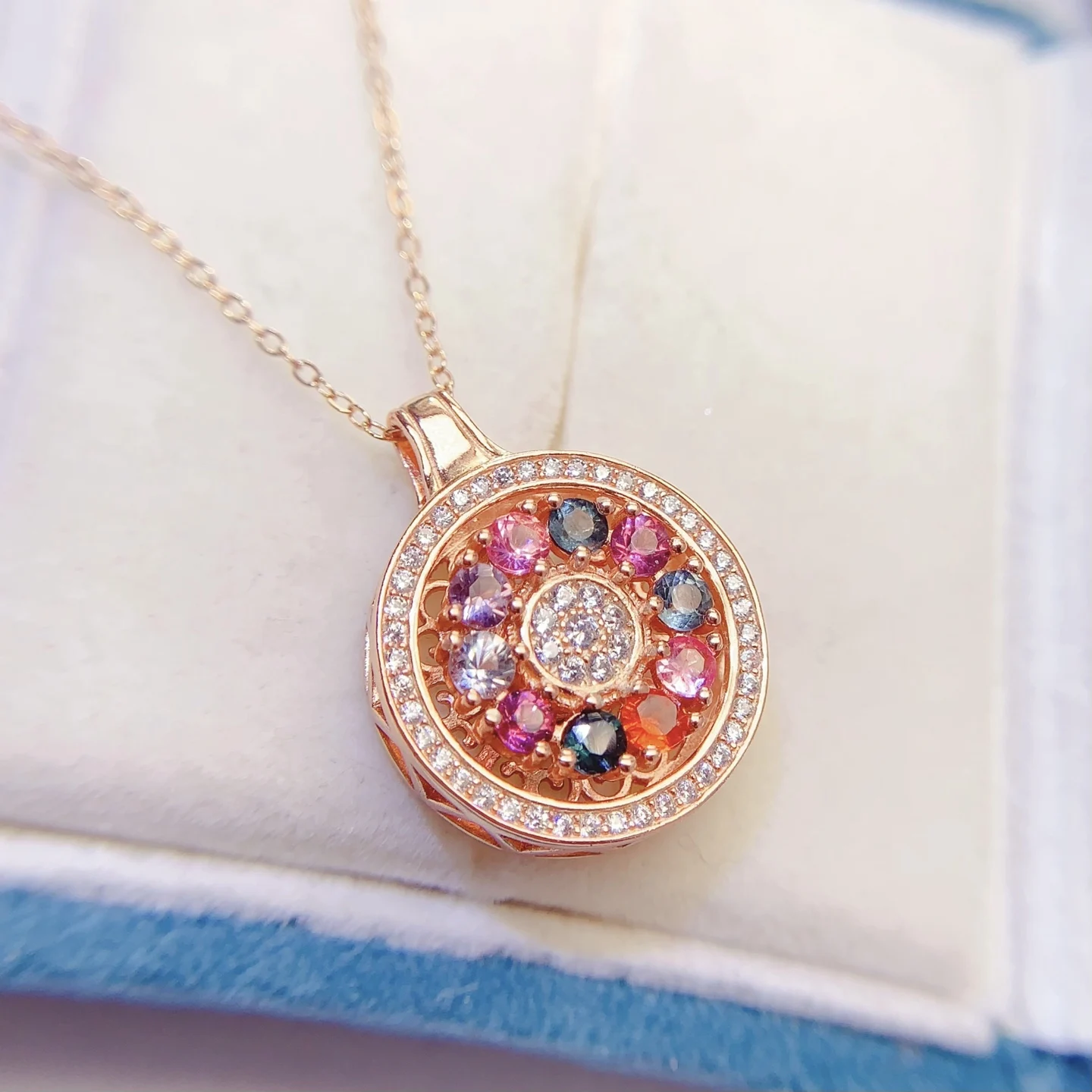 Natural Tourmaline Medallion Pendant Necklace - view 3