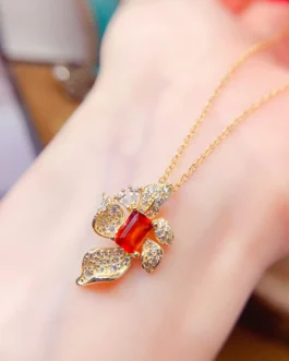 Natural Garnet Octagon Pendant Necklace
