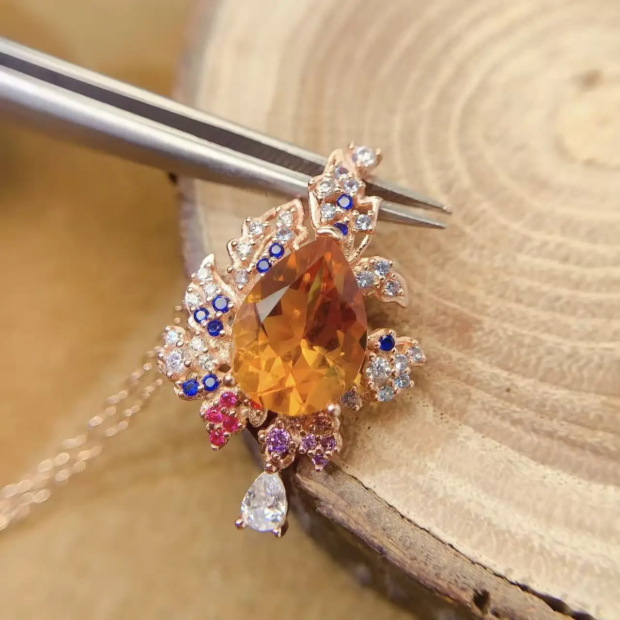 Natural Citrine Cluster Pendant - view 1