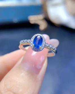 Natural Sapphire Pavé Halo Ring