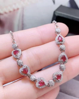 Natural Ruby Heart Halo Bracelet