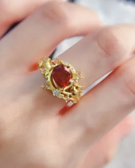 Natural Garnet Ornate Vine Ring