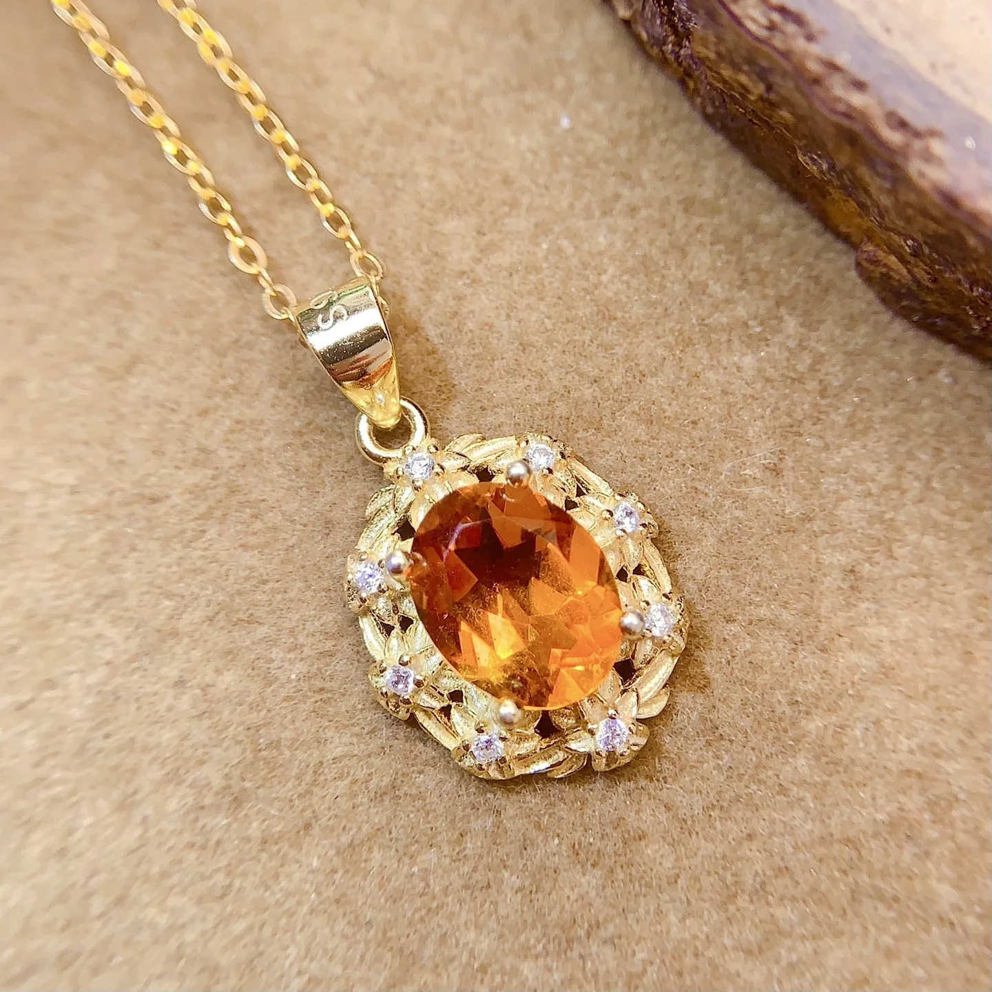Natural Citrine Oval Halo Pendant Necklace - view 1