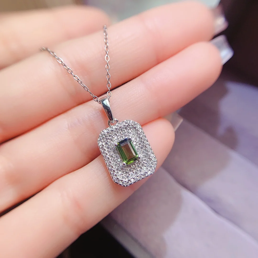 Natural Tourmaline Rectangle Pendant - view 1