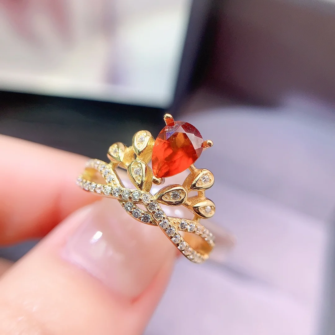 Natural Garnet Crown Ring - view 1
