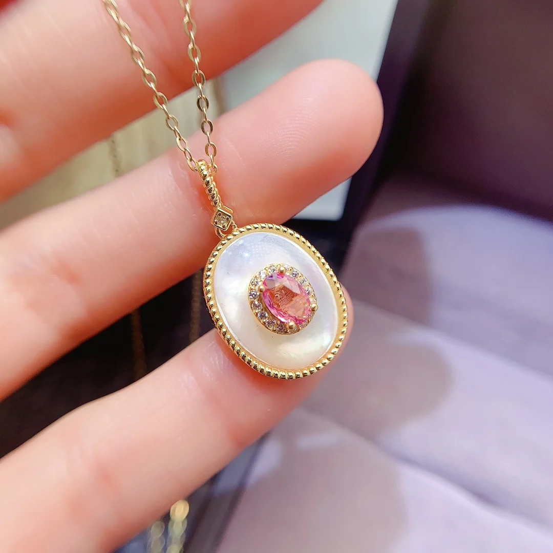 Natural Pink Sapphire Oval Pendant - view 1