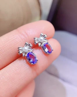 Natural Tanzanite Bow Pearl Earrings
