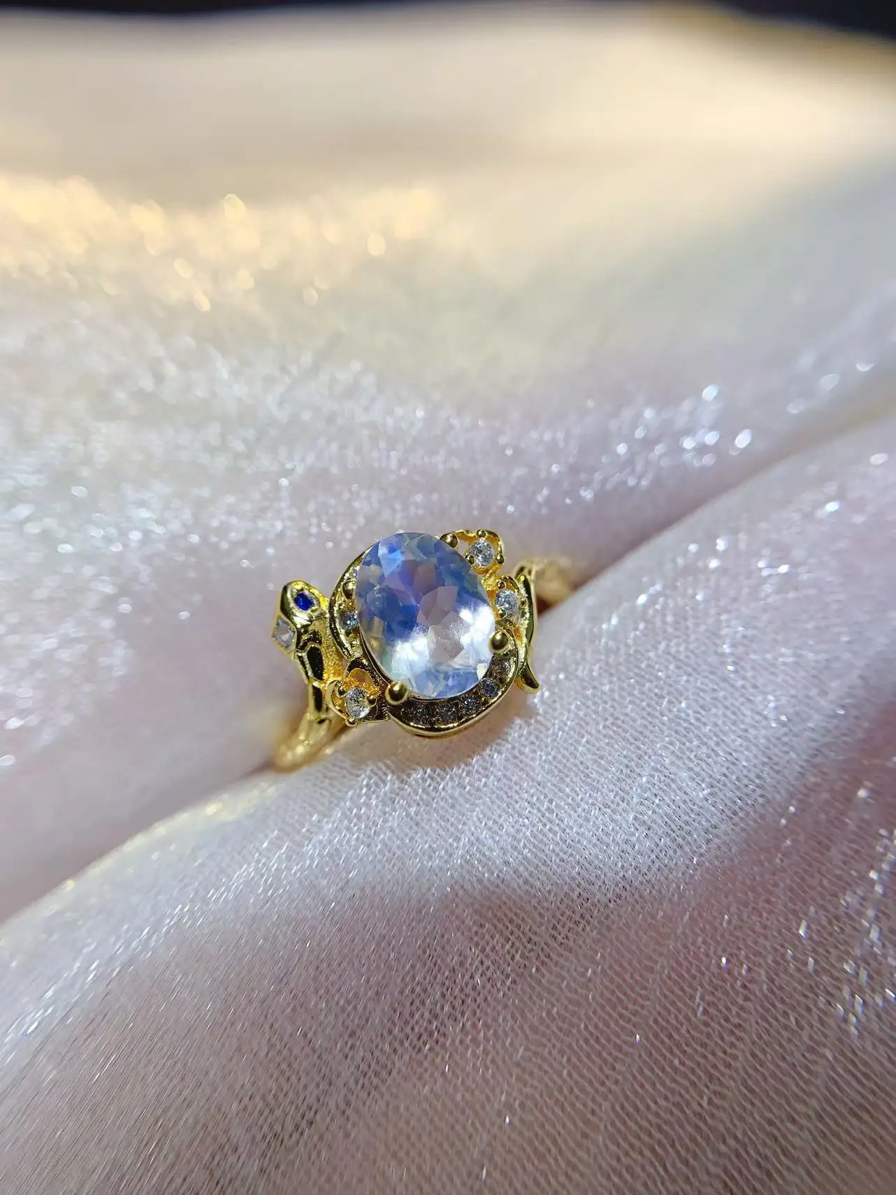 Natural Blue Moonstone Gold Ring - view 2
