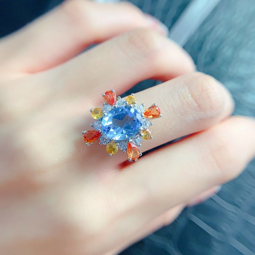 Natural Topaz Cluster Halo Ring - view 3
