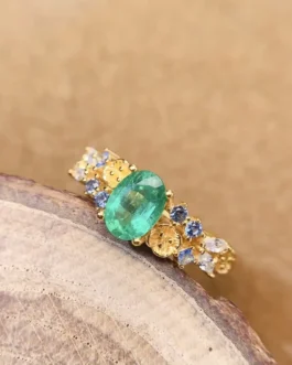 Natural Emerald Side Cluster Ring