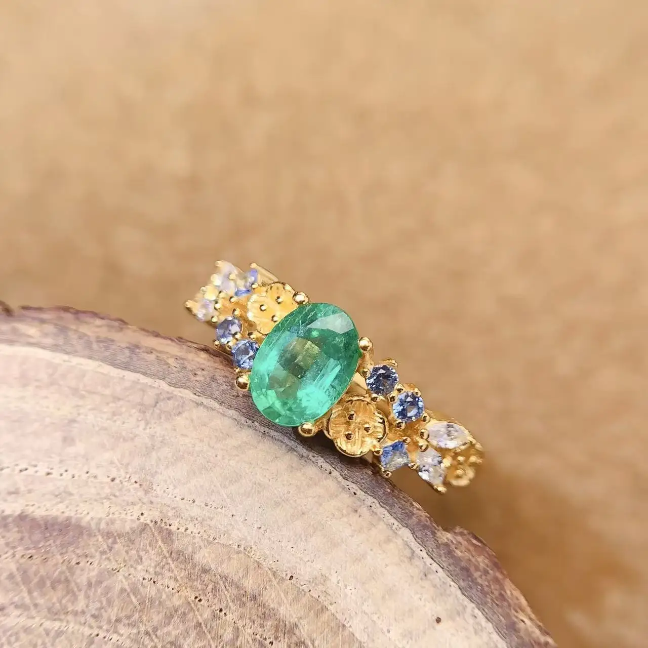 Natural Emerald Side Cluster Ring - view 1
