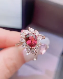 Natural Garnet Pear Halo Ring
