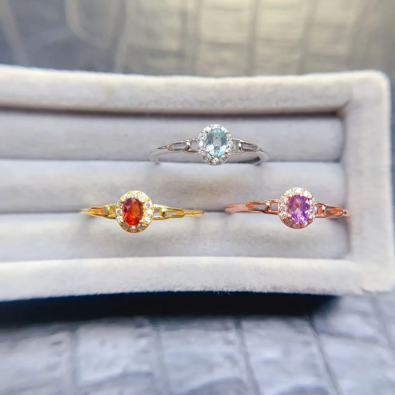 Natural Gemstone Oval Trio Ring - view 1