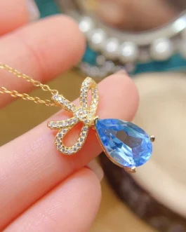 Natural Topaz Pear Pendant Necklace