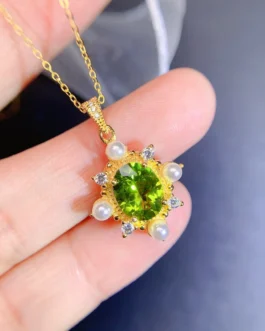Natural Peridot Flower Pendant