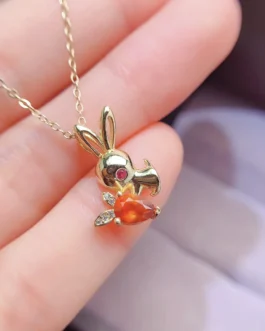 Natural Garnet Bunny Pendant