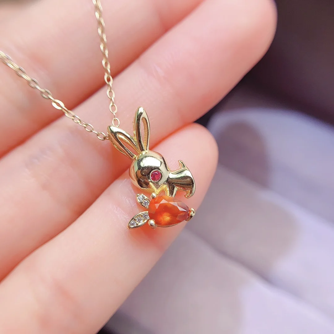 Natural Garnet Bunny Pendant - view 1