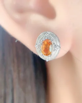 Natural Citrine Oval Halo Earrings