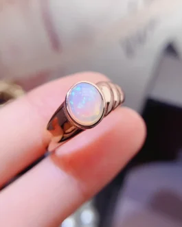 Natural Opal Classic Halo Ring