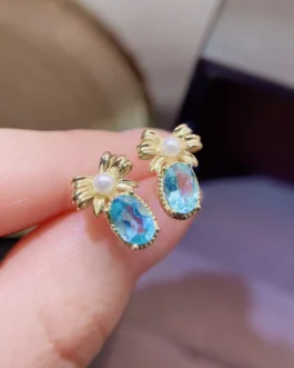 Natural Apatite Bow Stud Earrings