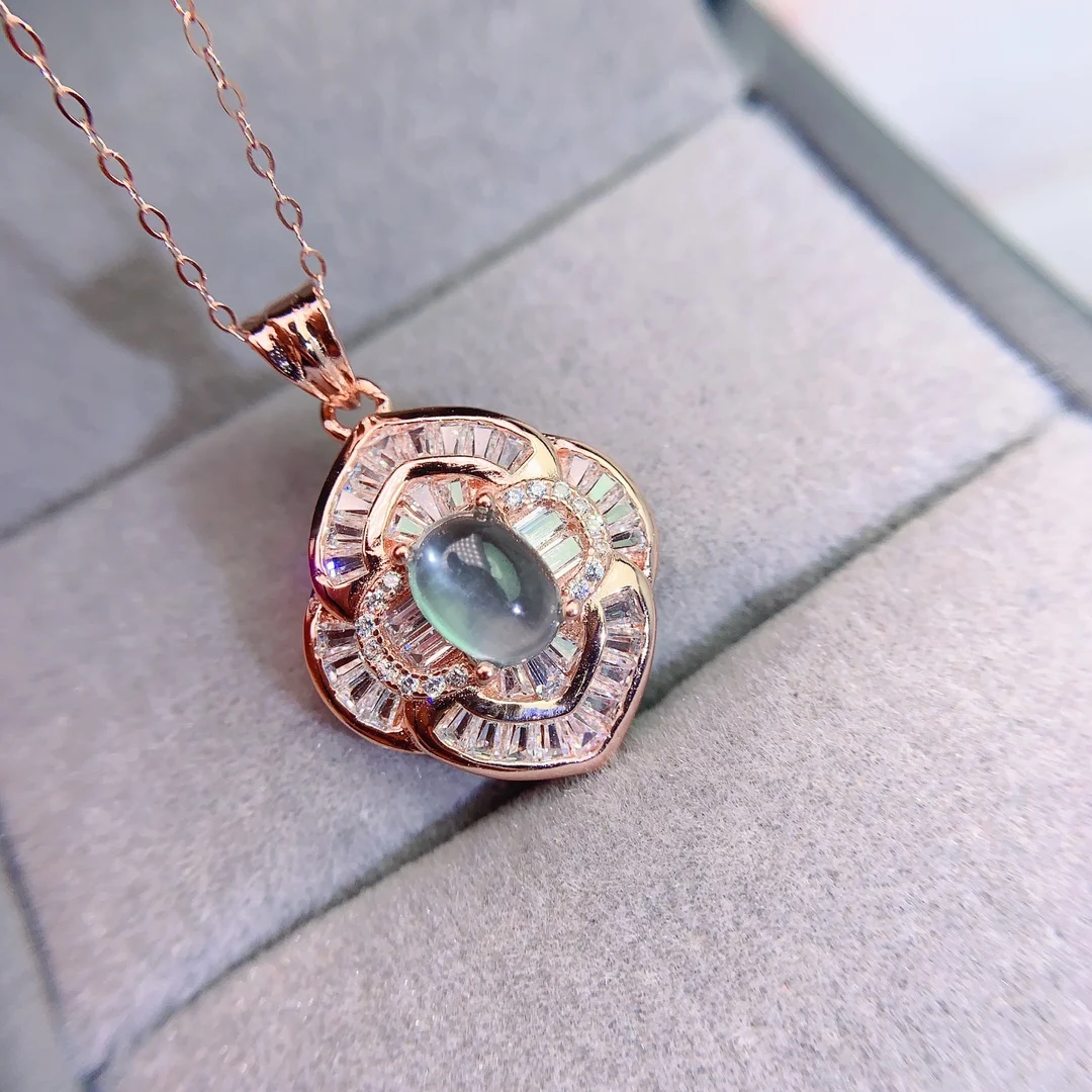 Natural Prehnite Geometric Pendant - view 1