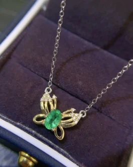 Natural Emerald Bow Pendant
