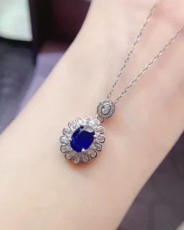 Natural Sapphire Halo Pendant
