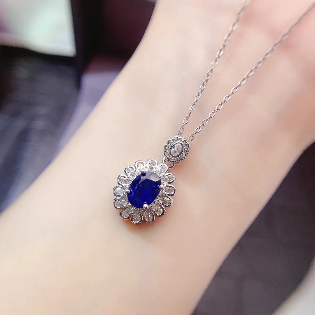 Natural Sapphire Halo Pendant - view 1