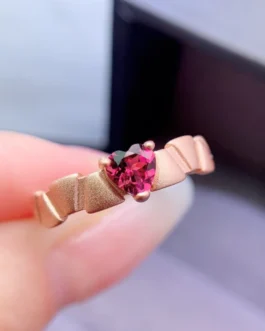 Natural Garnet Heart Bamboo Ring
