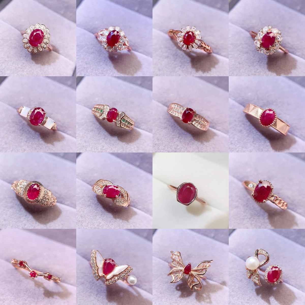Natural Ruby Flower Halo Ring - view 4