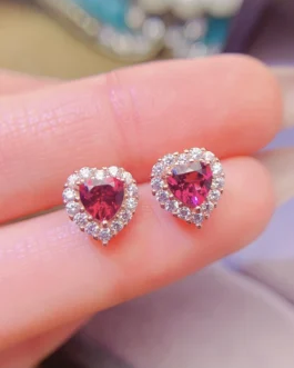 Natural Garnet Heart Earrings