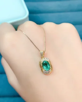 Natural Emerald Oval Pendant Necklace