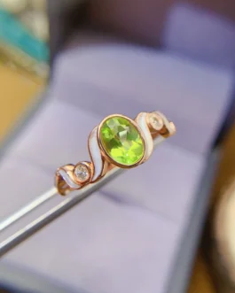Natural Peridot Silver Oval Ring
