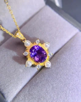 Natural Amethyst Sunburst Pendant