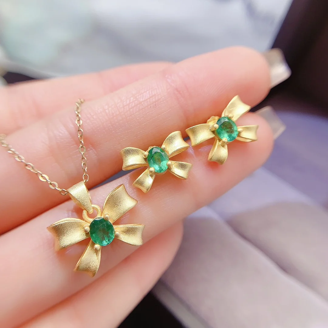 Natural Emerald Petite Jewelry Set - view 1