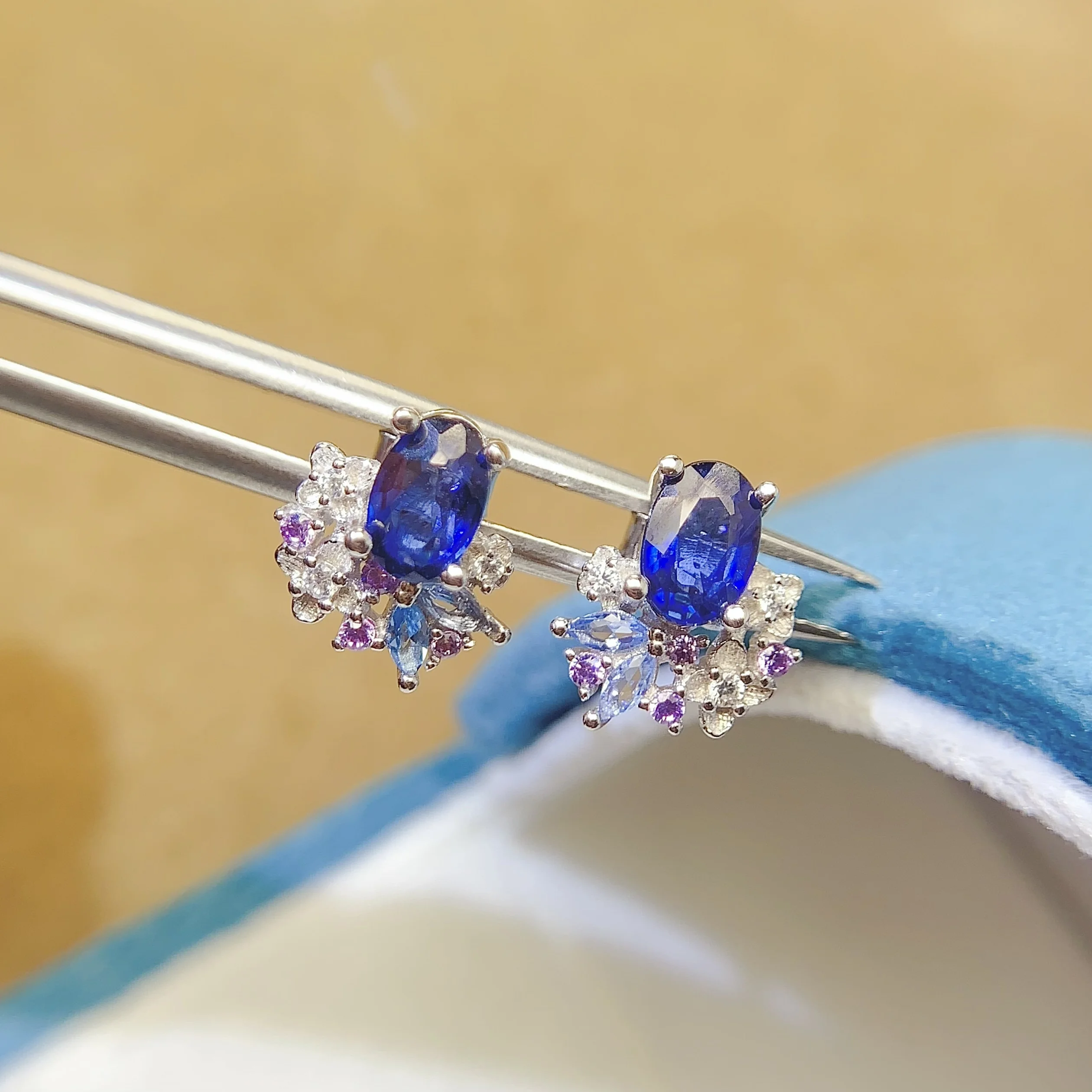 Natural Sapphire White Stud Earrings - view 1
