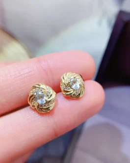 Natural Aquamarine Swirl Stud Earrings