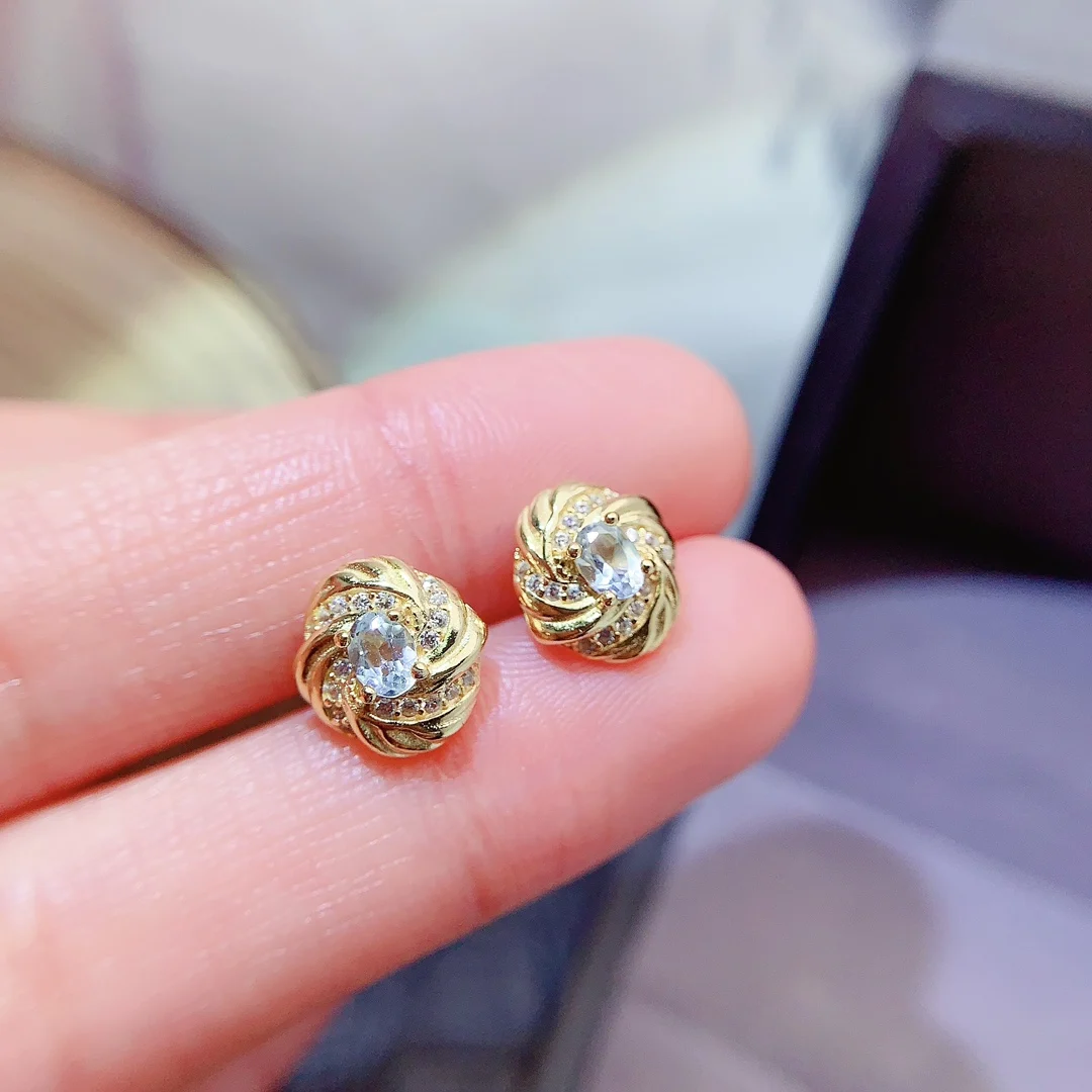 Natural Aquamarine Swirl Stud Earrings - view 1