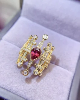 Natural Garnet Pear Frame Ring