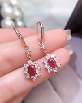 Natural Ruby Oval Stud Earrings