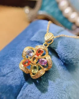 Natural Sapphire Rainbow Flower Pendant