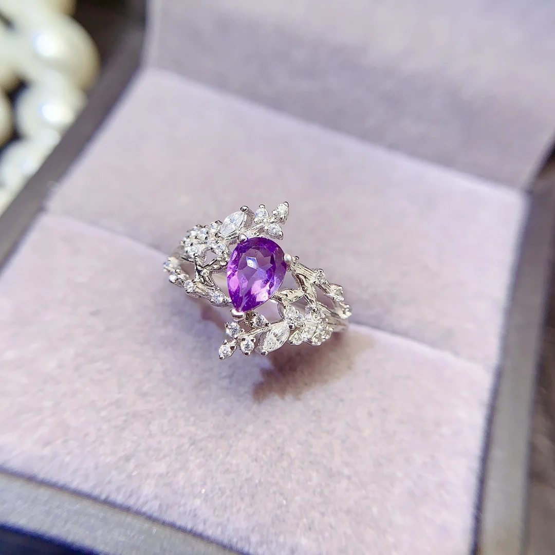 Natural Amethyst Classic Pear Ring - view 3